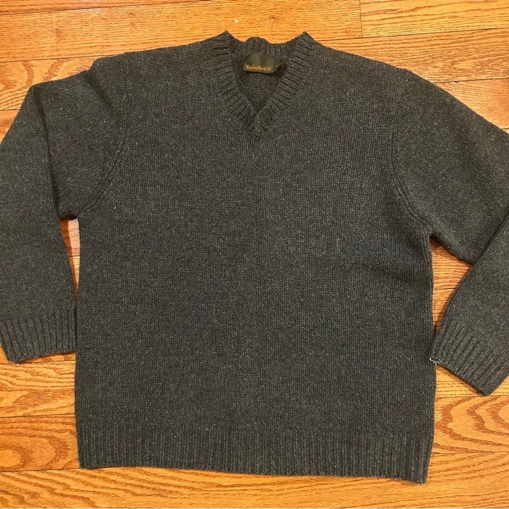 Timberland Men’s Lambswool V-Neck Sweater Gray L Grunge 90s Knit Normcore Indie